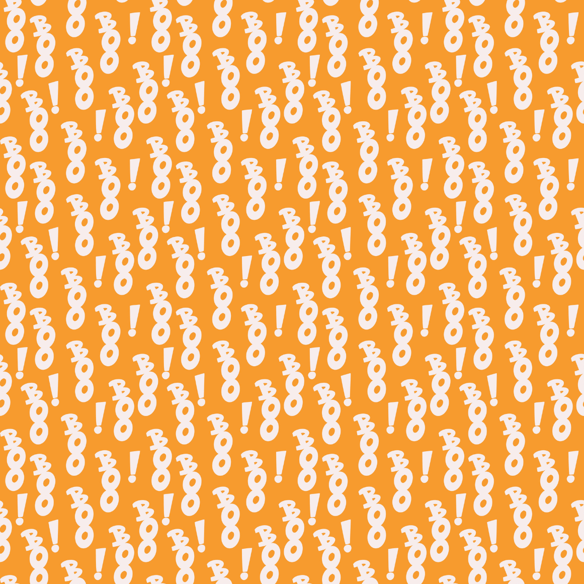 Pattern of white boo exclamations on an orange background