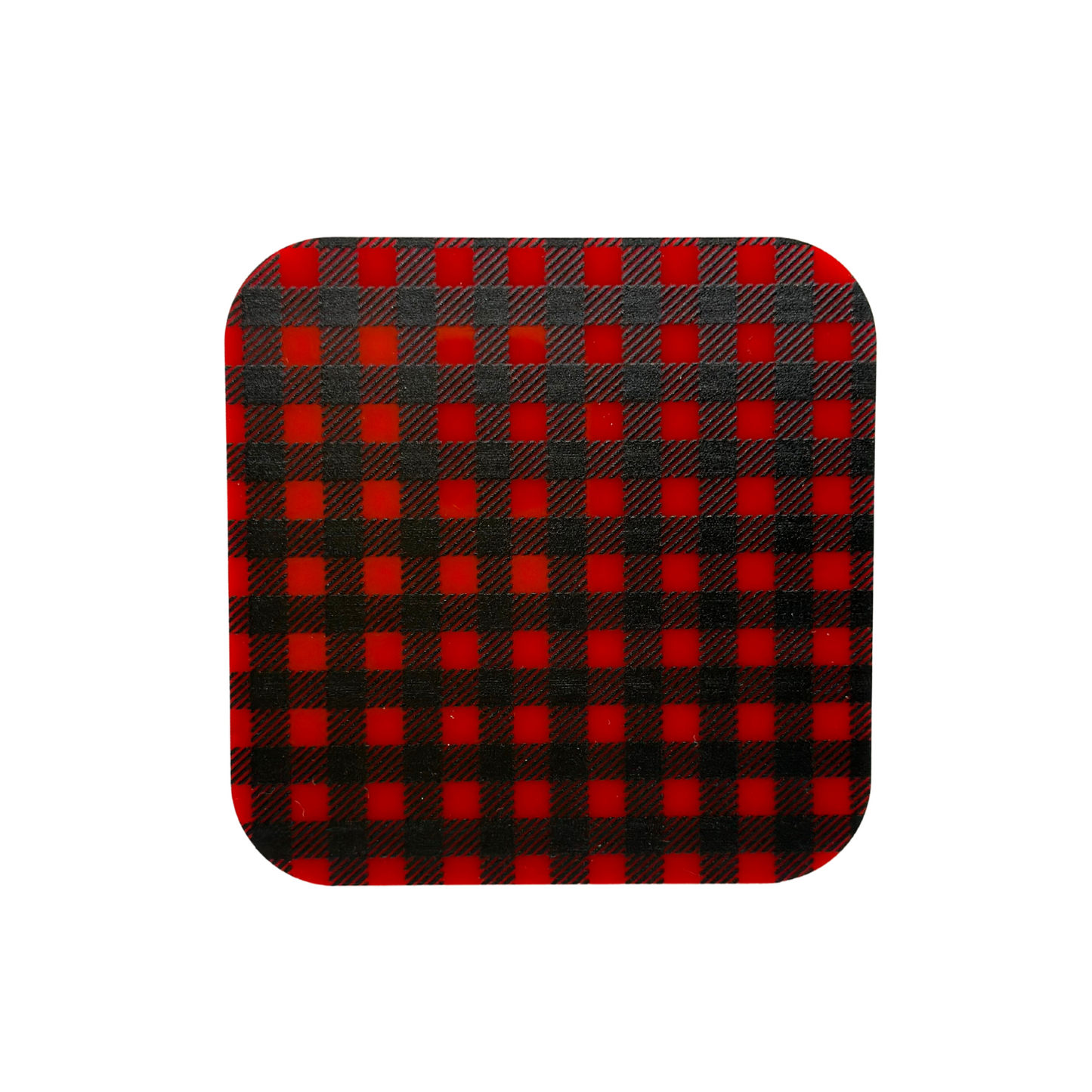 A black gingham print on a red background.