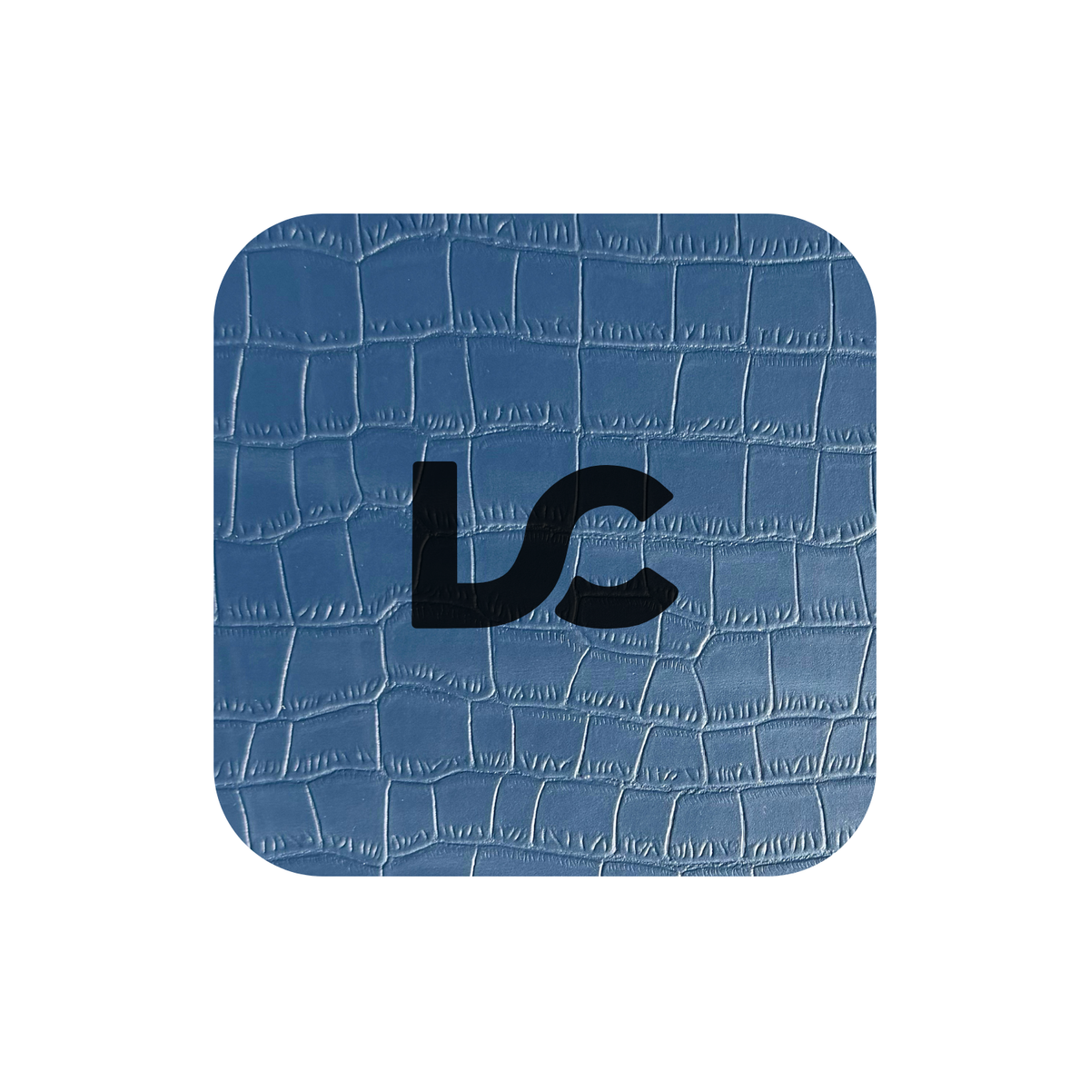 A crocodile-embossed blue leather that engraves black