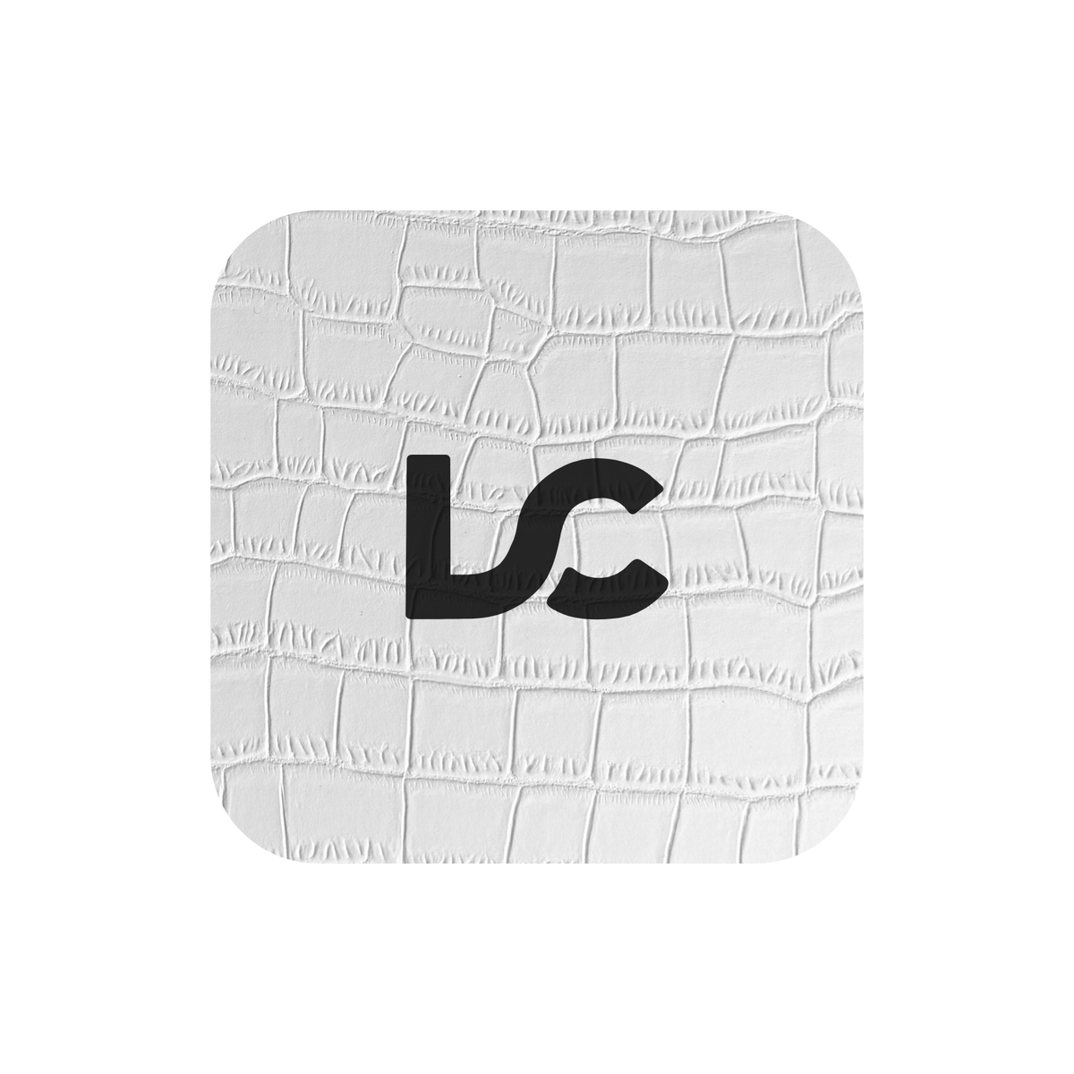 A crocodile-embossed white leather that engraves black