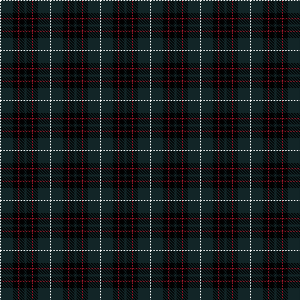 Plaid pattern with red and white lines on a dark green background