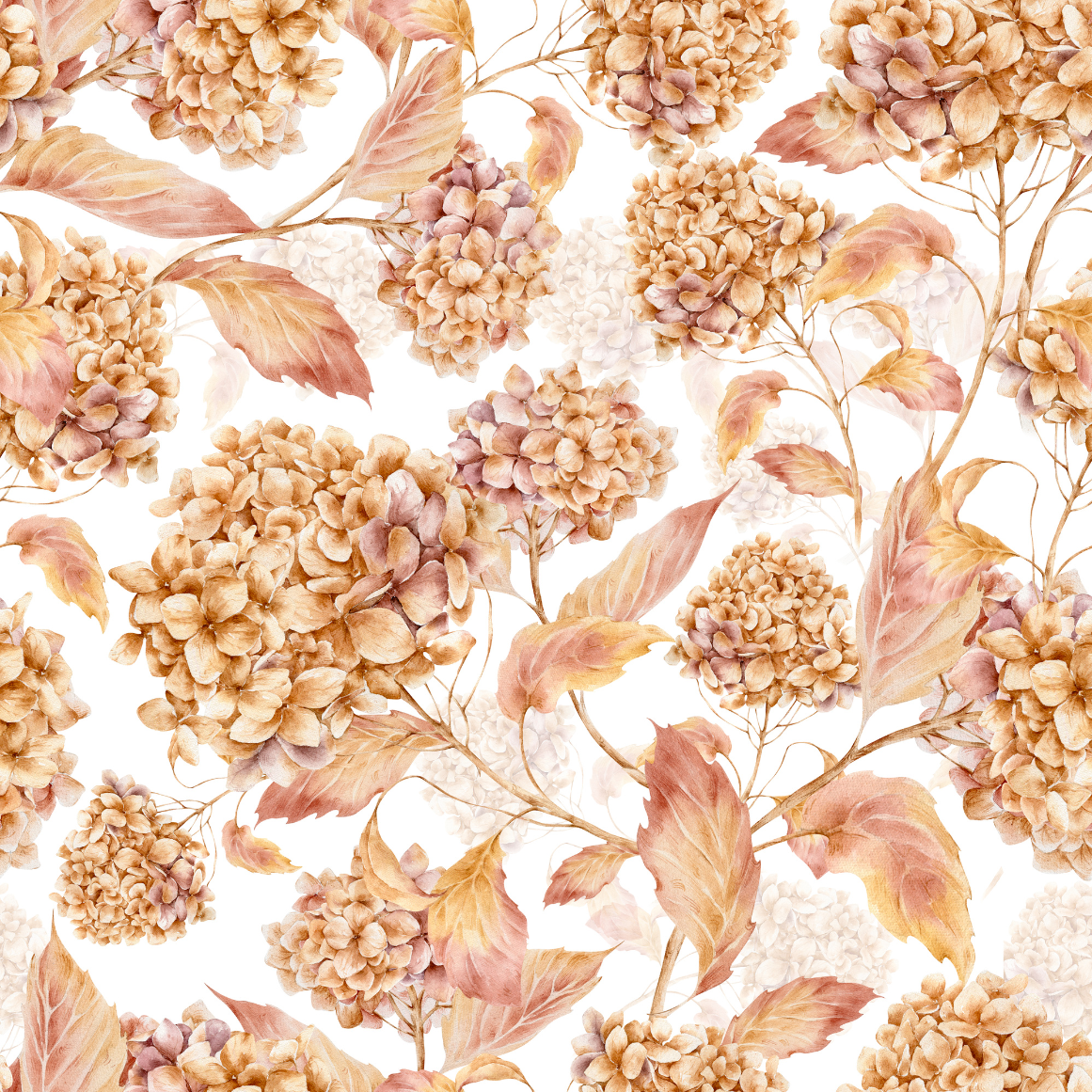 Pattern of beige and brown flowers on a white background