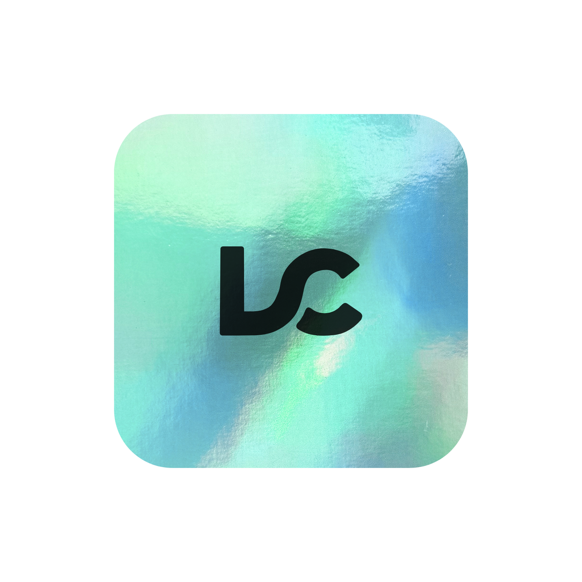 Holographic shifting colour pattern of mint green, light blue, and teal