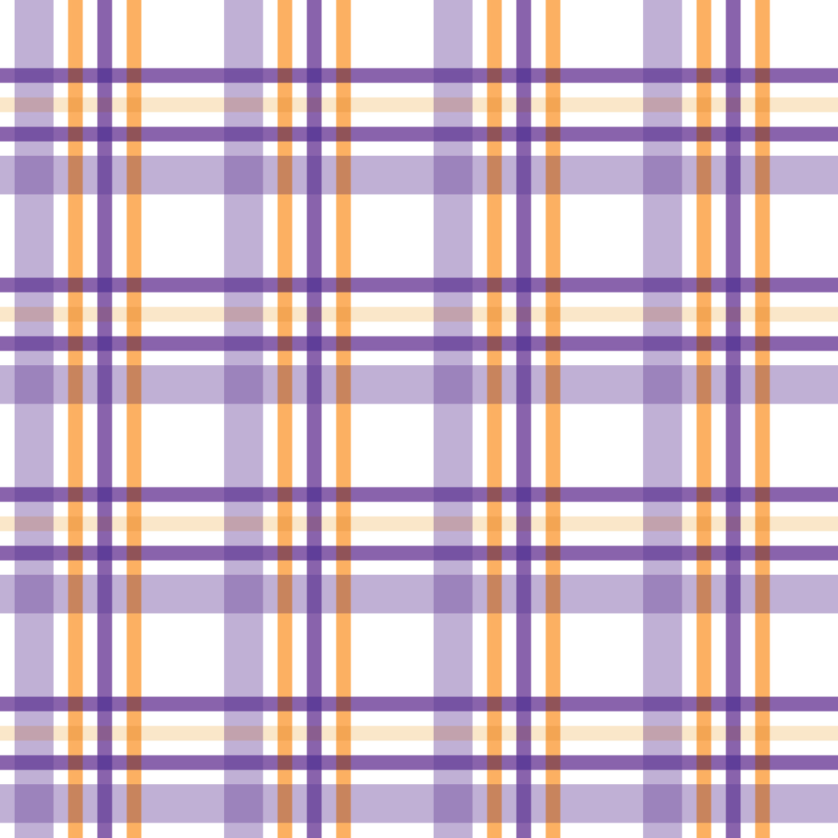 Plaid pattern with purple and orange lines on a white background