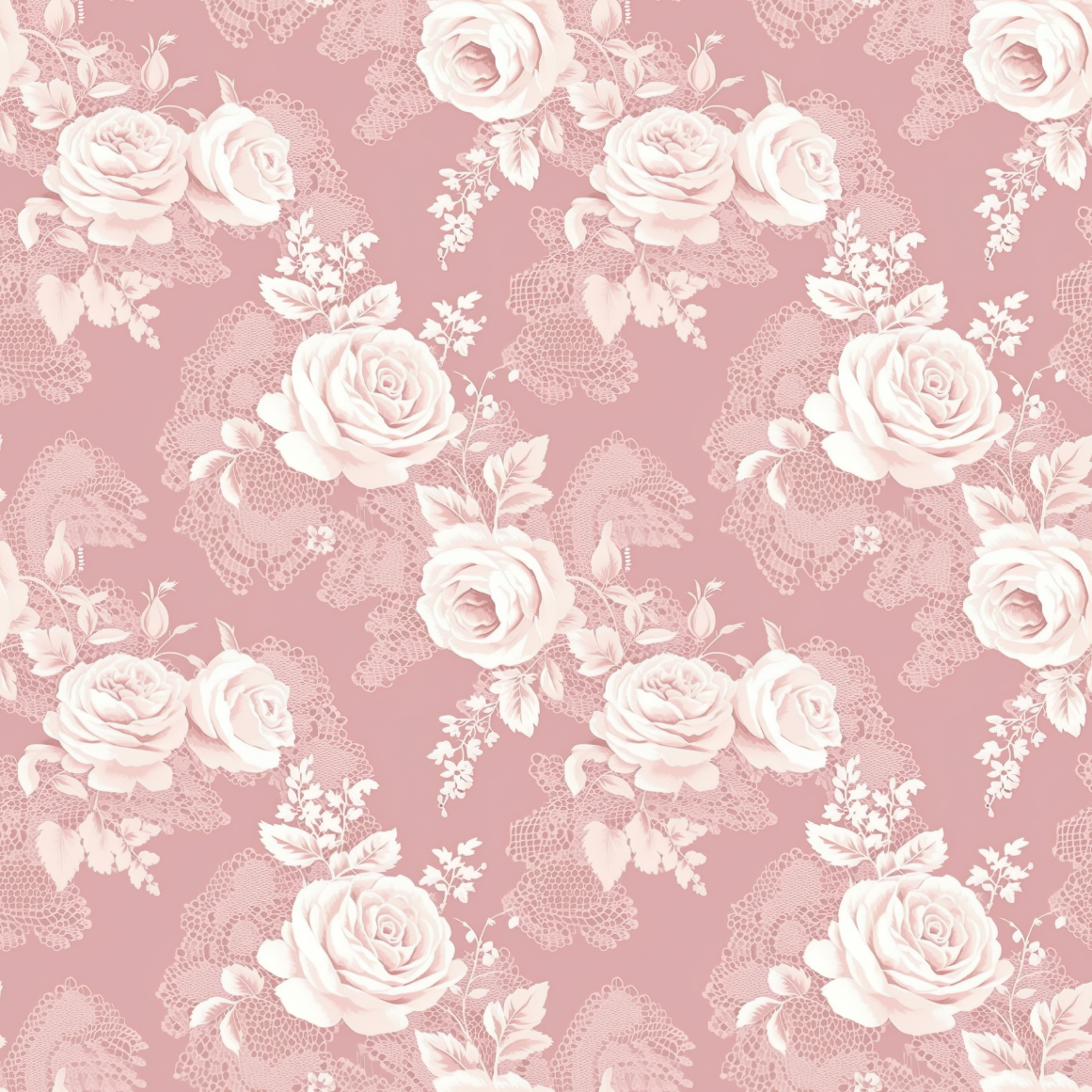 Floral pattern with white roses on a pink background