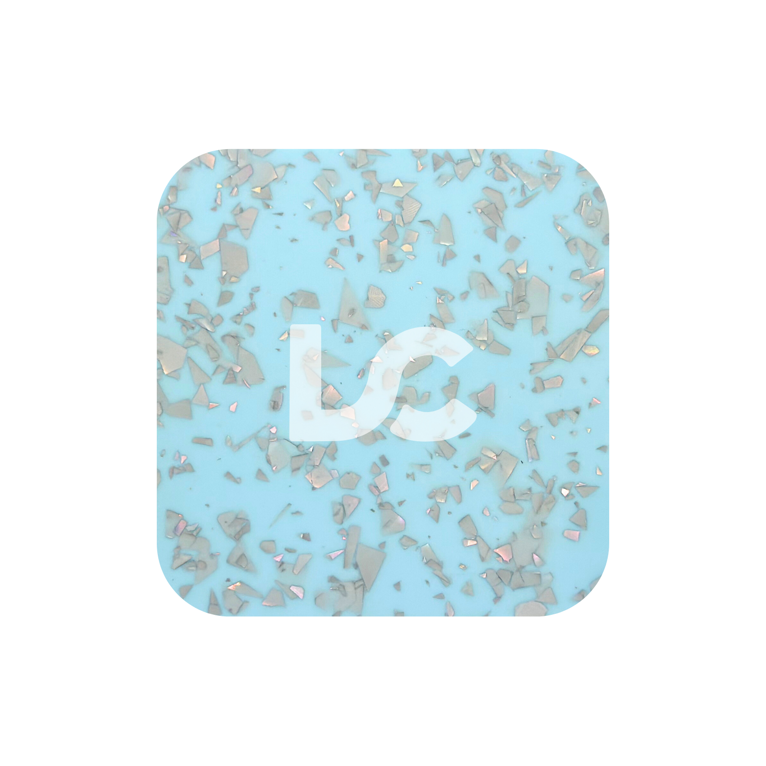 Silver Flakes on Blue Acrylic