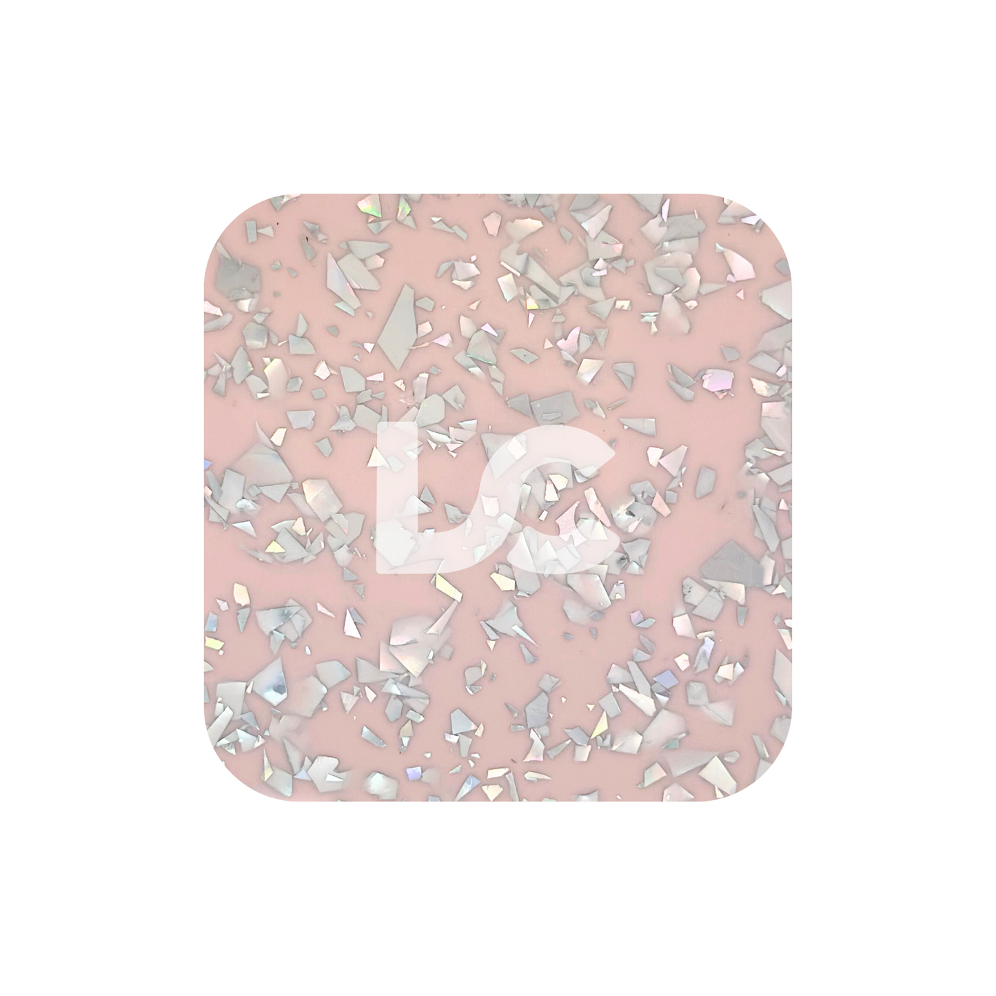 Silver Flakes on Pink Acrylic