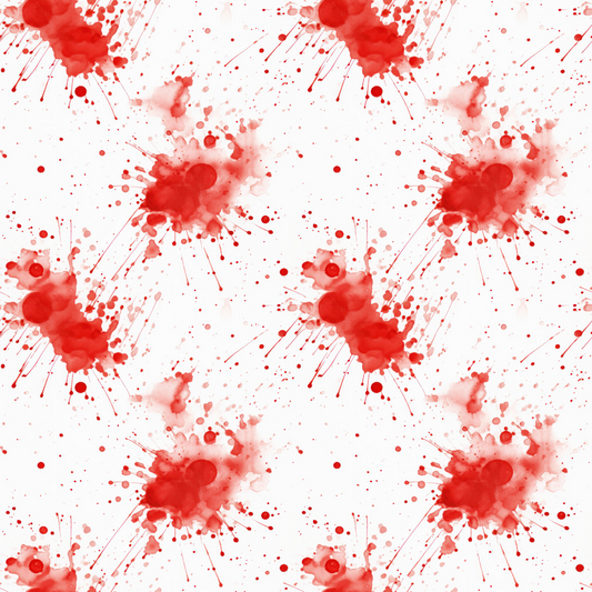 Red splatter pattern on a white background