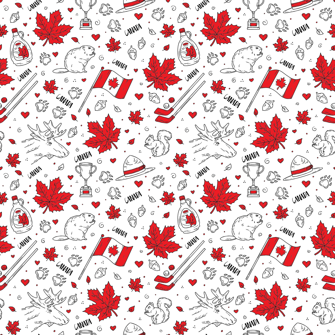 A patterned acrylic sheet with printed designs including maple leaves, hockey sticks, and Canadian flag elements