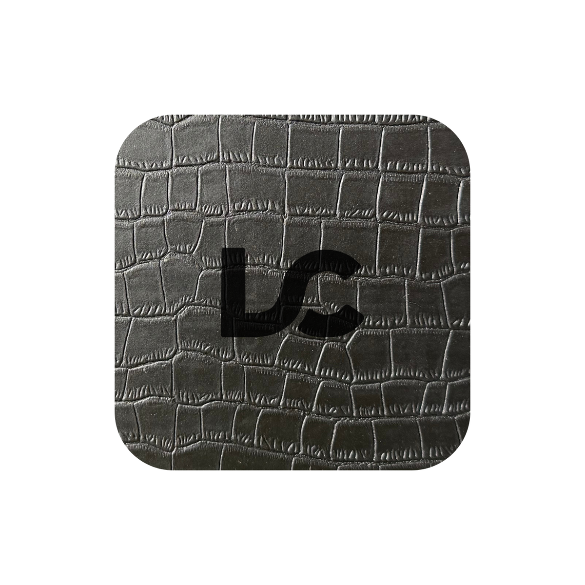 A crocodile-embossed black leather that engraves black