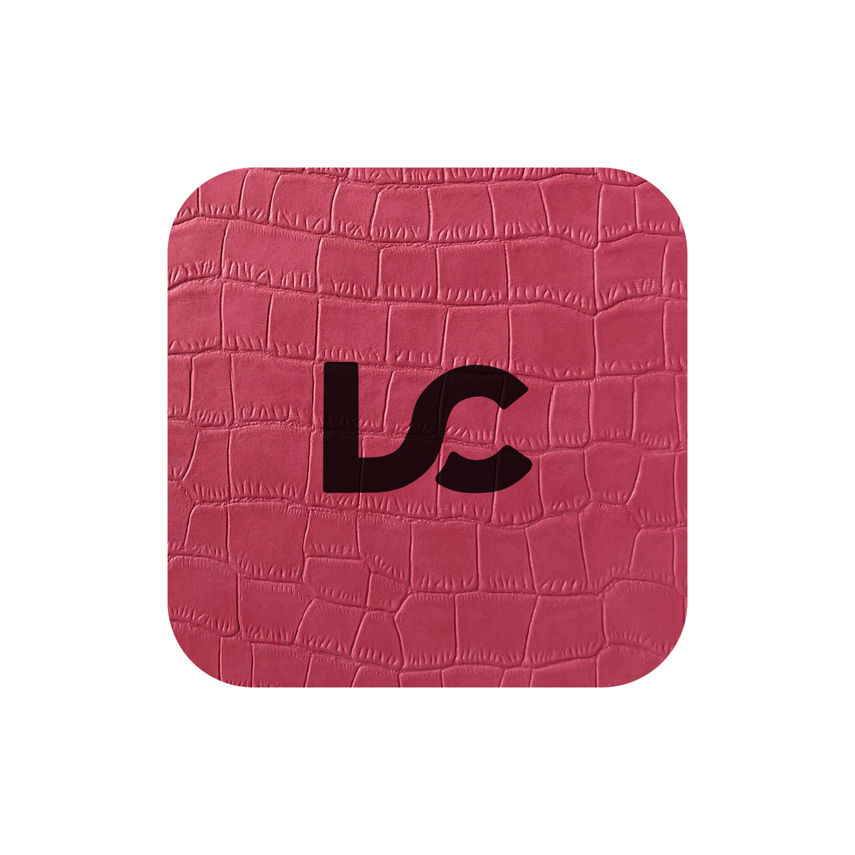 A crocodile-embossed pink leather that engraves black
