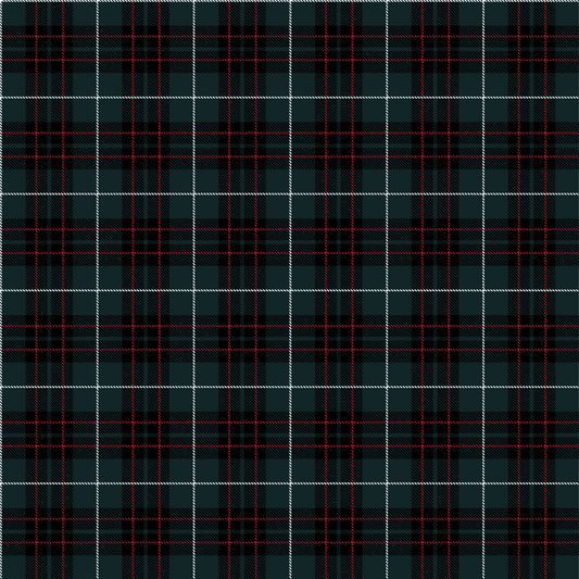 Plaid pattern with red and white lines on a dark green background