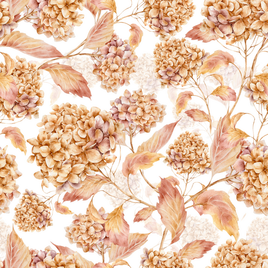 Pattern of beige and brown flowers on a white background