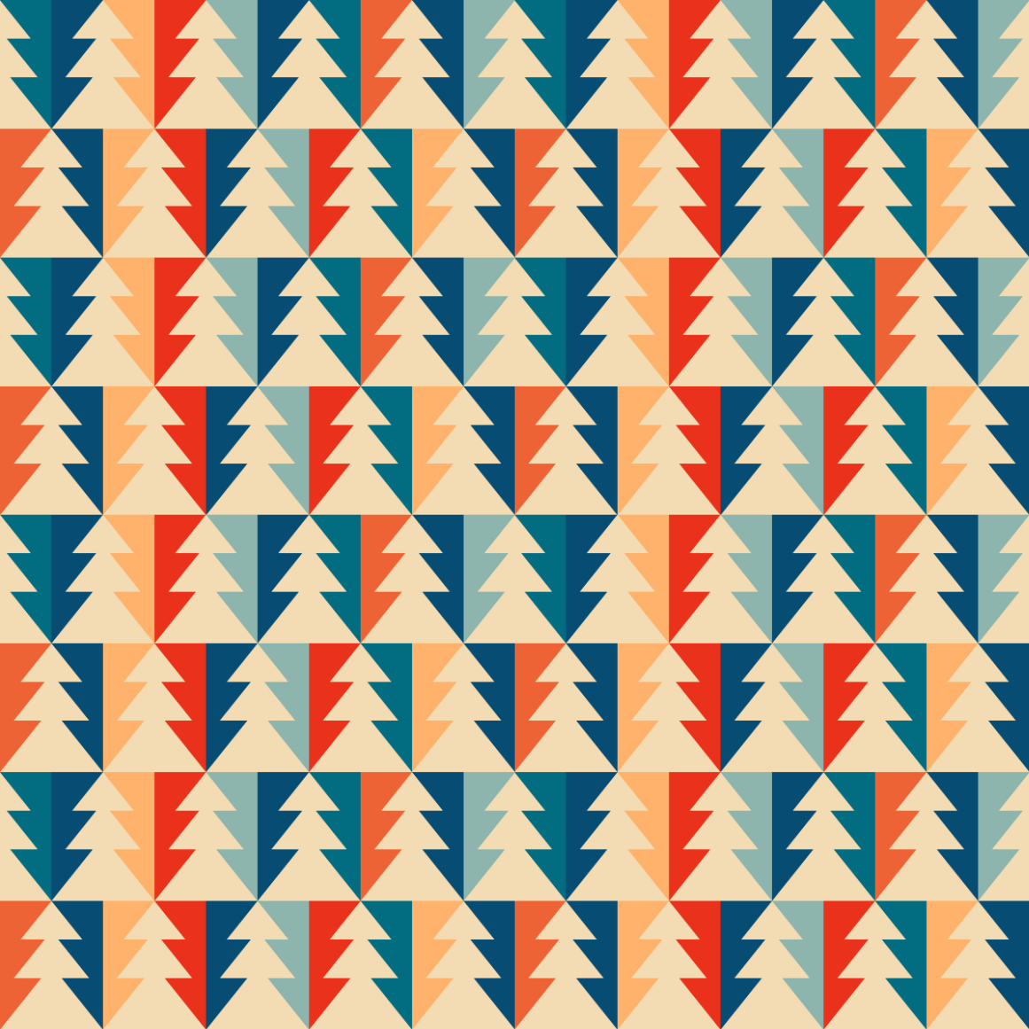 Geometric pattern with triangles in blue, red, and beige on a blue background