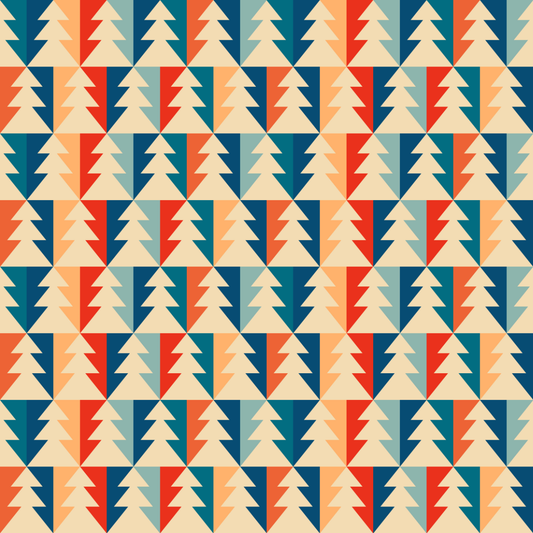 Geometric pattern with triangles in blue, red, and beige on a blue background