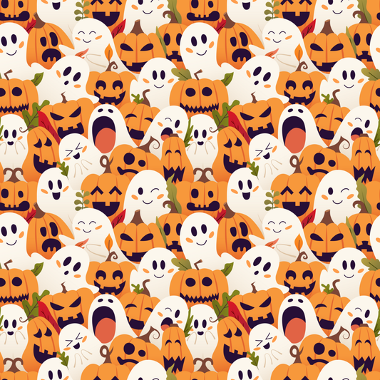 Pattern of Halloween-themed pumpkins and ghosts