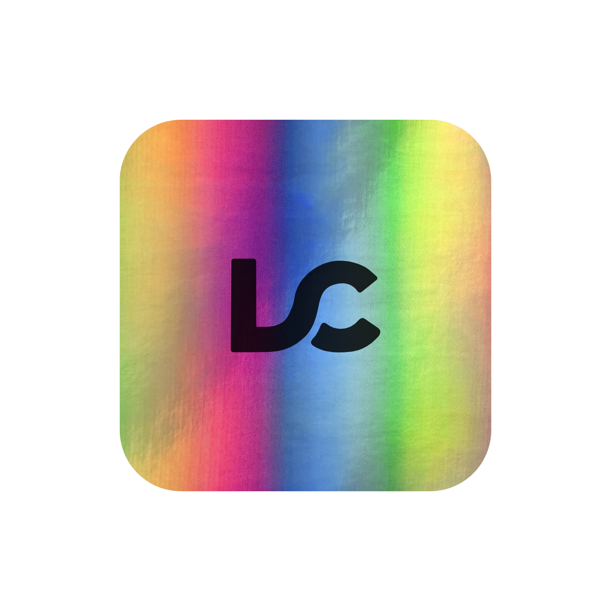 A vibrant, iridescent holographic foil pattern with vertical rainbow stripes
