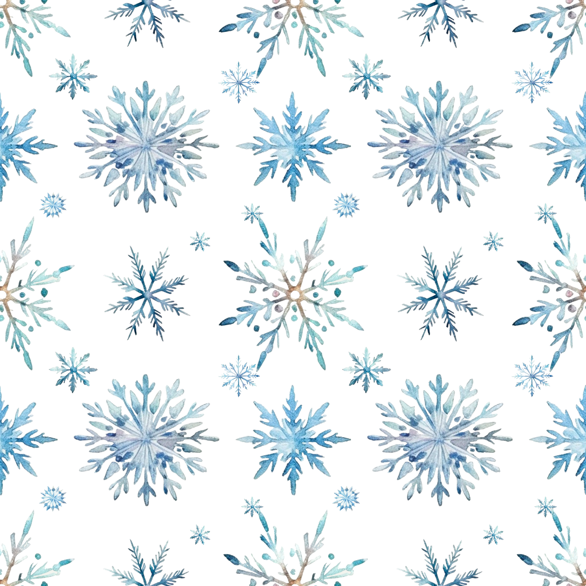 Pattern of blue snowflakes on a white background
