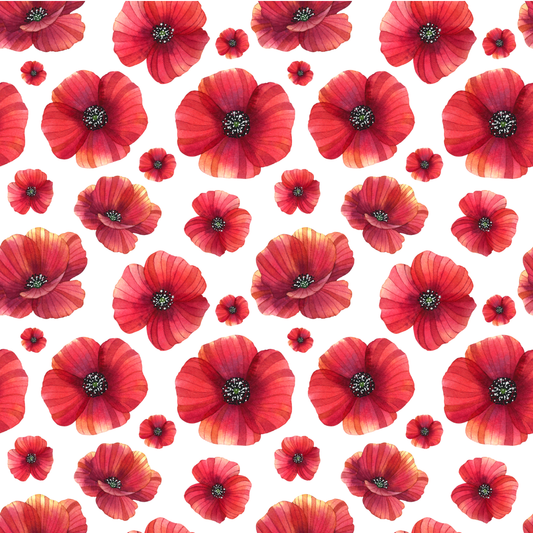Pattern of red poppies on a white background