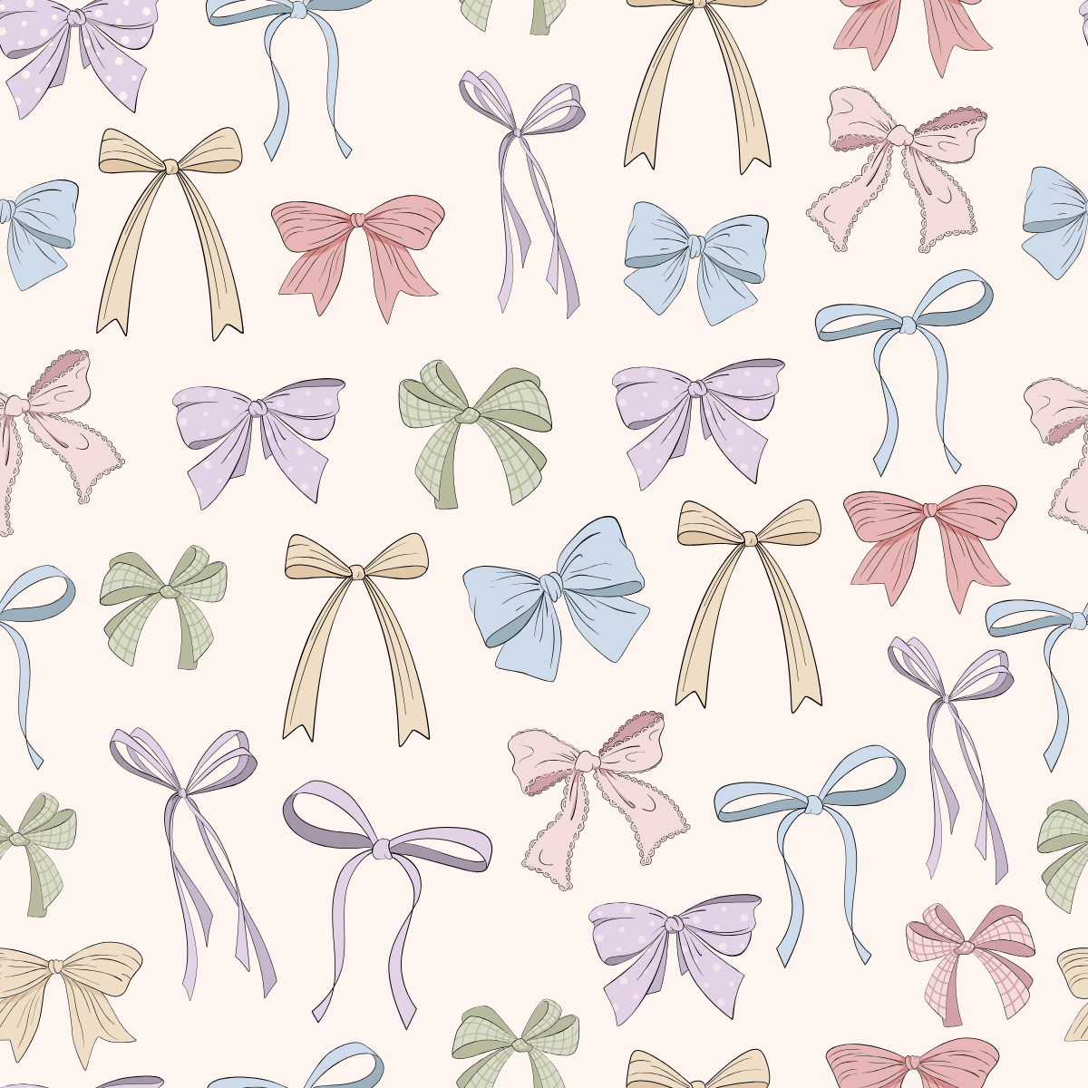 Pattern of colorful bows on a light background
