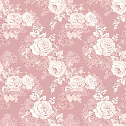 Floral pattern with white roses on a pink background