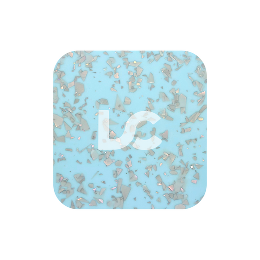 Silver Flakes on Blue Acrylic