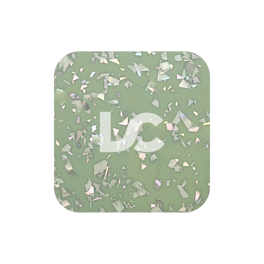 Silver Flakes on Green Acrylic