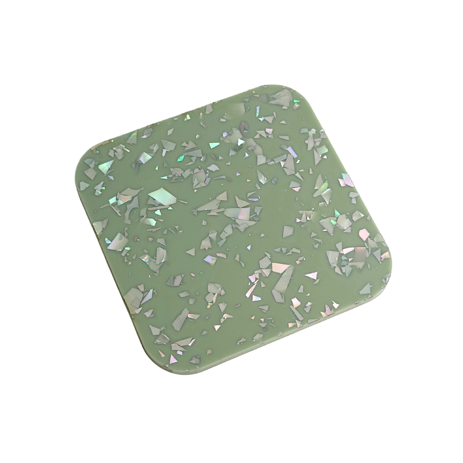 Silver Flakes on Green Acrylic