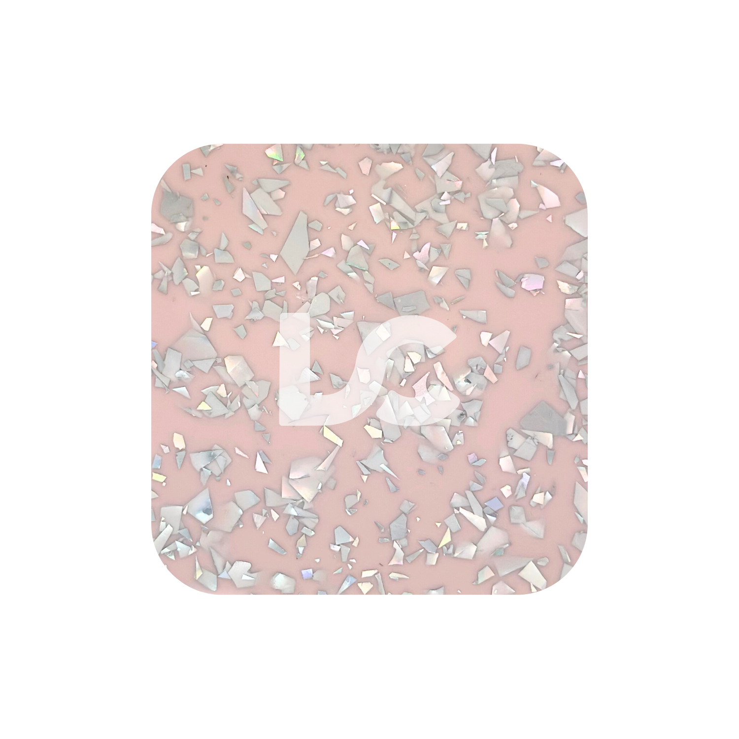 Silver Flakes on Pink Acrylic