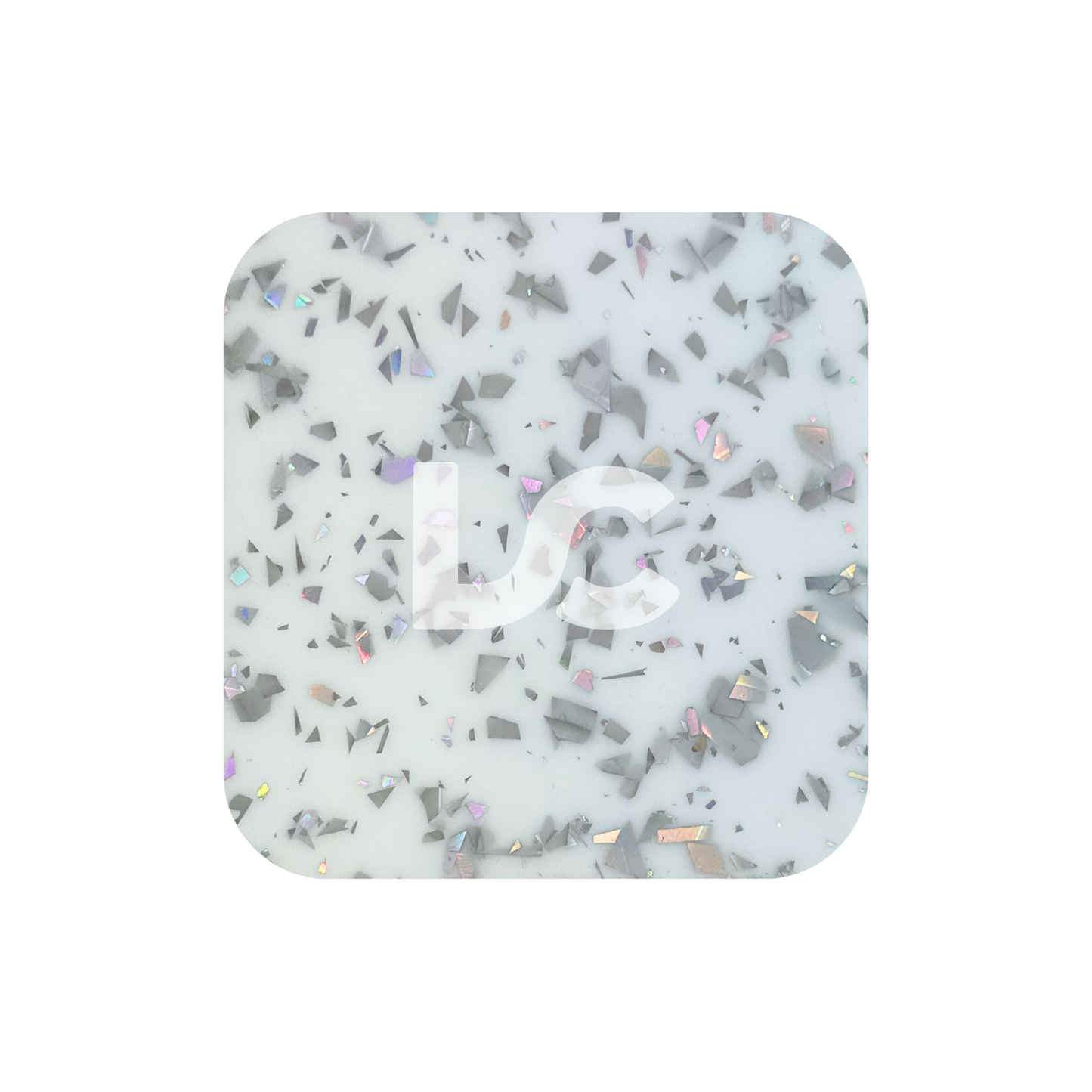 Silver Flakes on White Acrylic