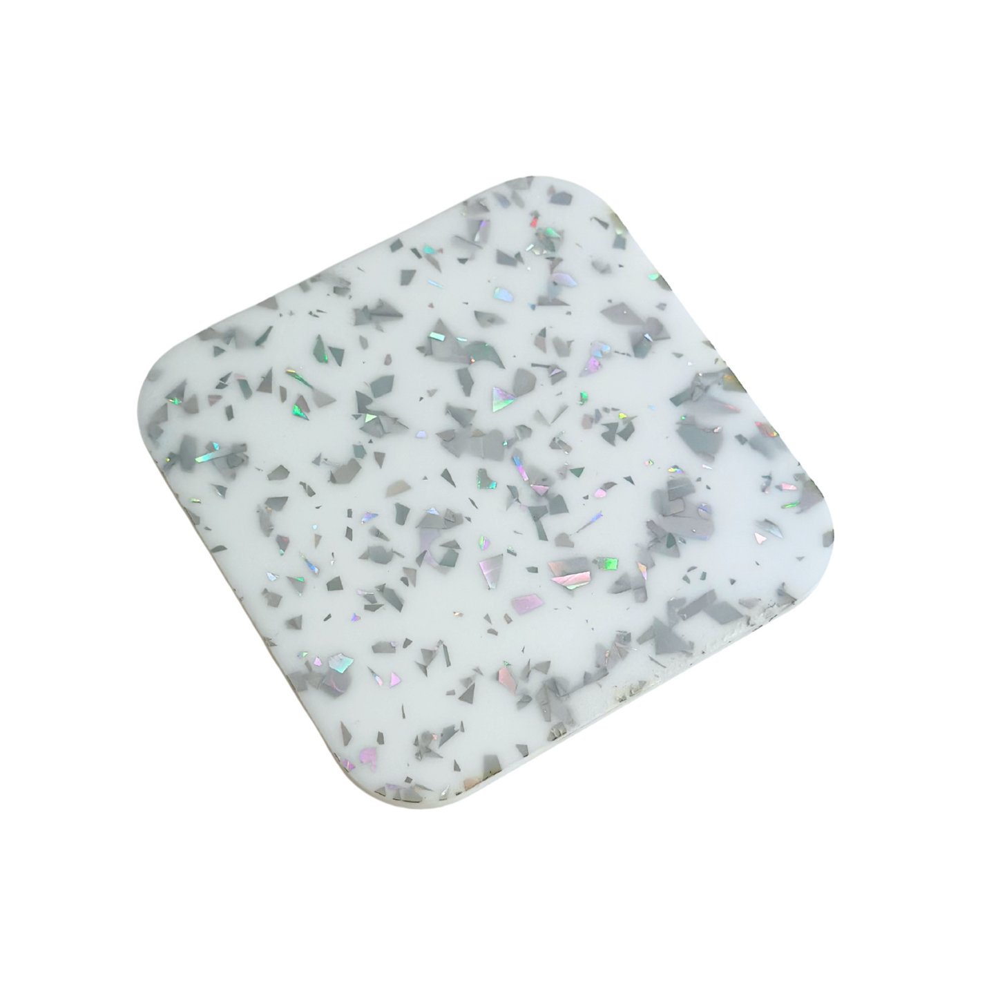 Silver Flakes on White Acrylic