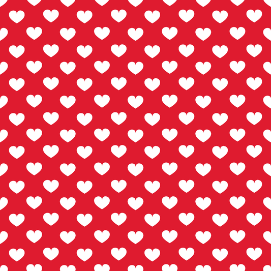 Pattern of white hearts on a red background