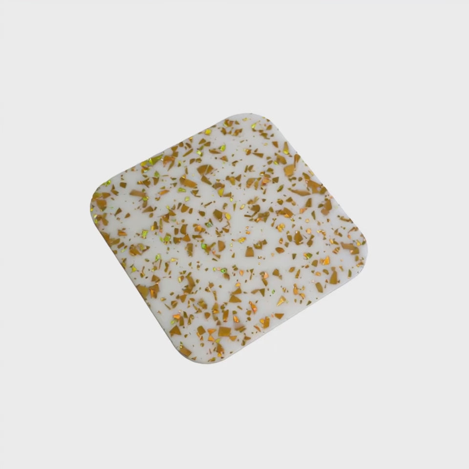 Load video: Gold Flakes on White Acrylic