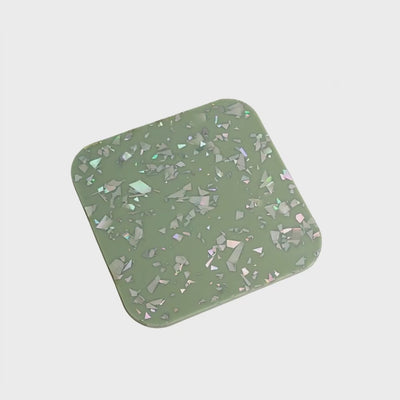 Silver Flakes on Green Acrylic