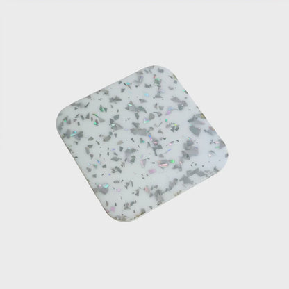 Silver Flakes on White Acrylic