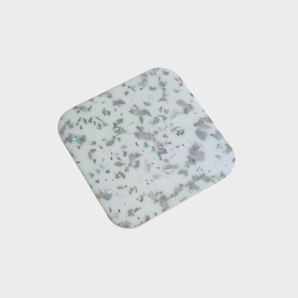 Load video: Silver Flakes on White Acrylic